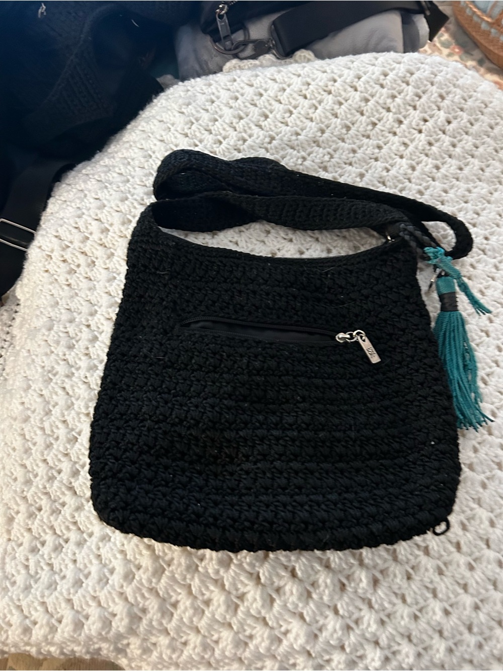 Small “The Sak” Black crochet crossbody.